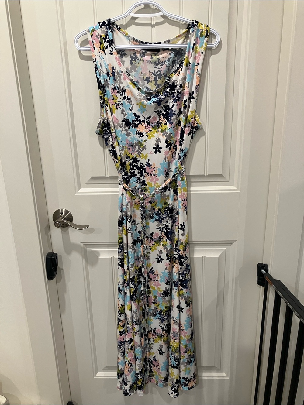 NINA LEONARD Dress A-Line Maxi CREAM PINK BLUE XL